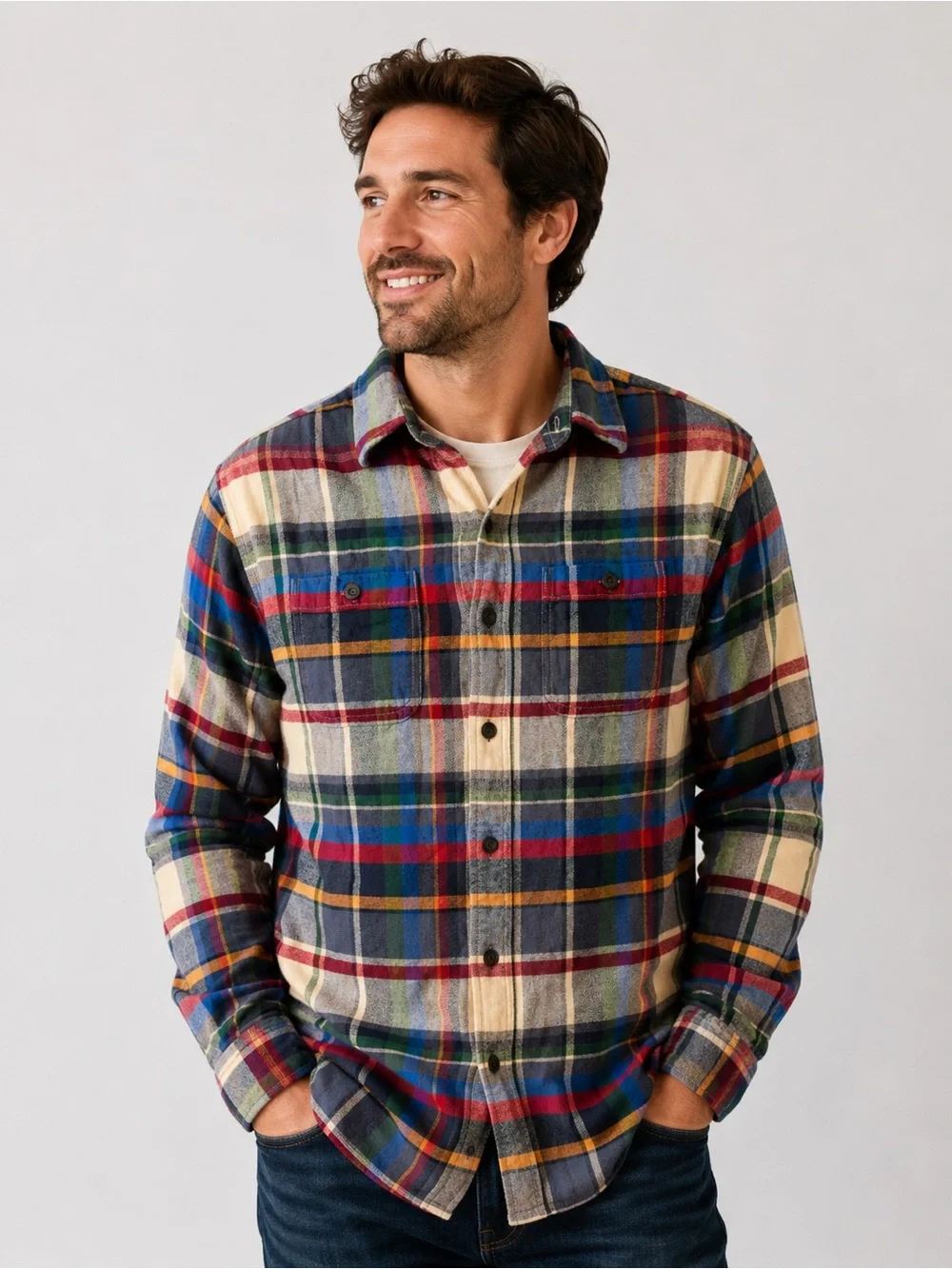 American Eagle Outfitters Multicolor Plaid Button-Down Shirt